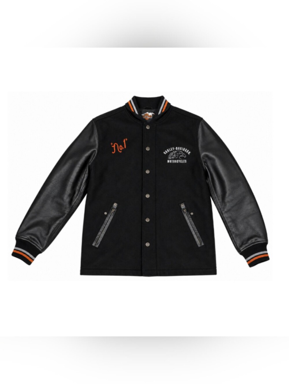 VTG 90s Harley Davidson Wool Leather Letterman Jacket L Screaming Eagle Biker